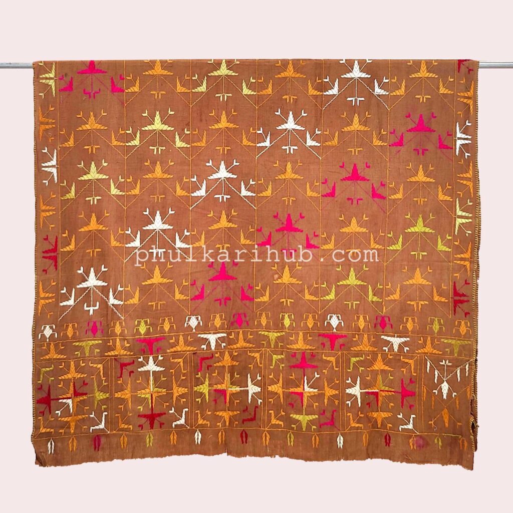 Vintage Phulkari Hand Embroidered Khaddar Dupatta (from Old Punjab)