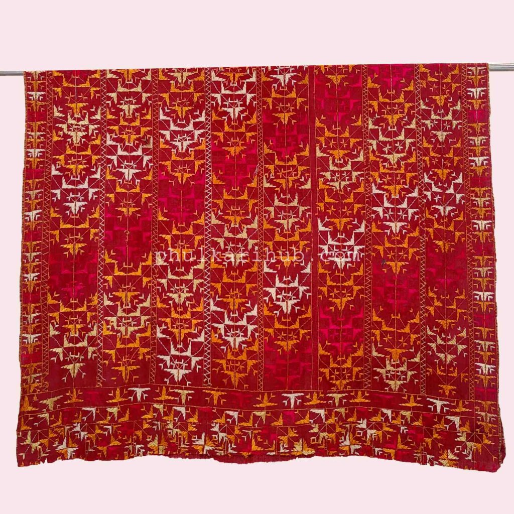 Vintage Phulkari Hand Embroidered Khaddar Dupatta (from Old Punjab)