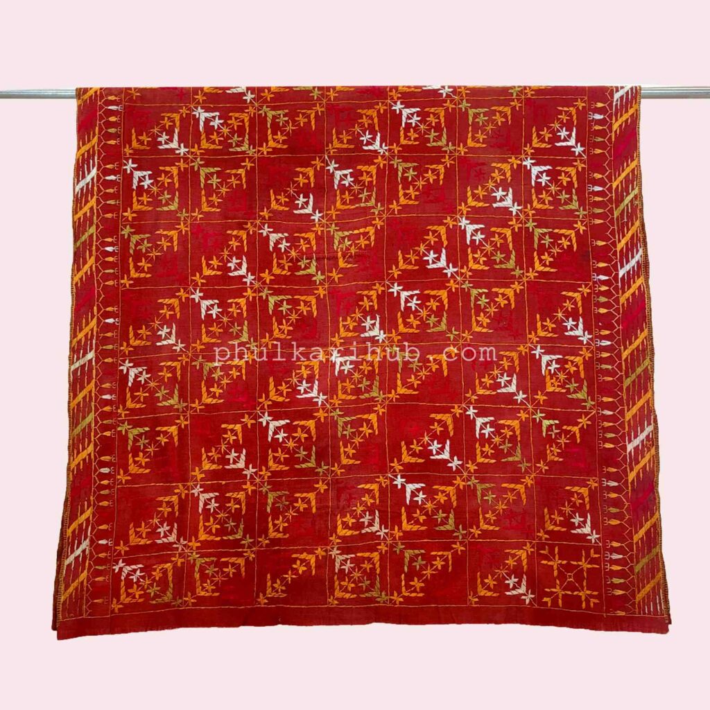 Vintage Phulkari Hand Embroidered Khaddar Dupatta (from Old Punjab)