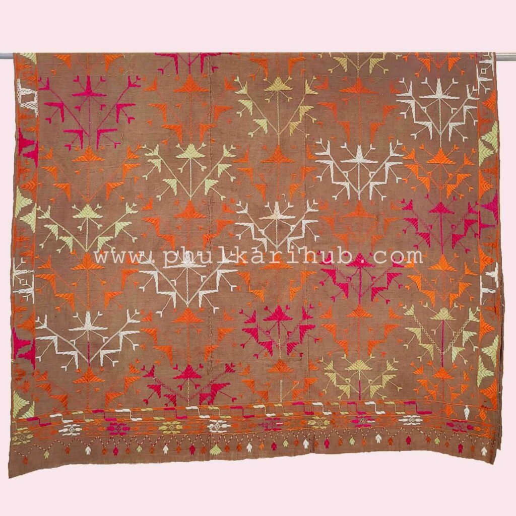 Vintage Phulkari Hand Embroidered Khaddar Dupatta (from Old Punjab)