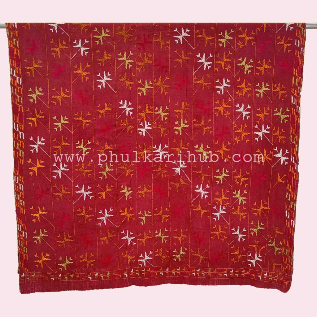 Vintage Phulkari Hand Embroidered Khaddar Dupatta (from Old Punjab)