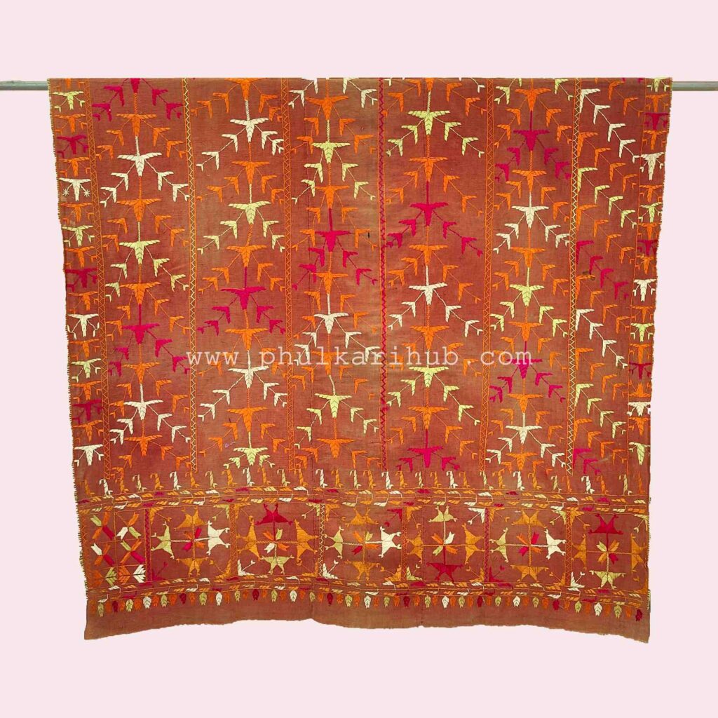 Vintage Phulkari Hand Embroidered Khaddar Dupatta (from Old Punjab)