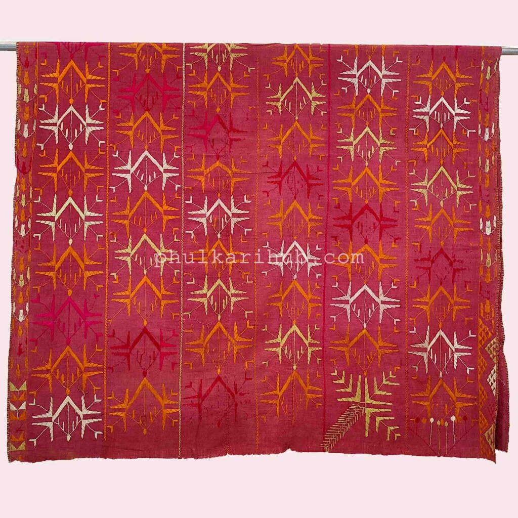 Vintage Phulkari Hand Embroidered Khaddar Dupatta (from Old Punjab)