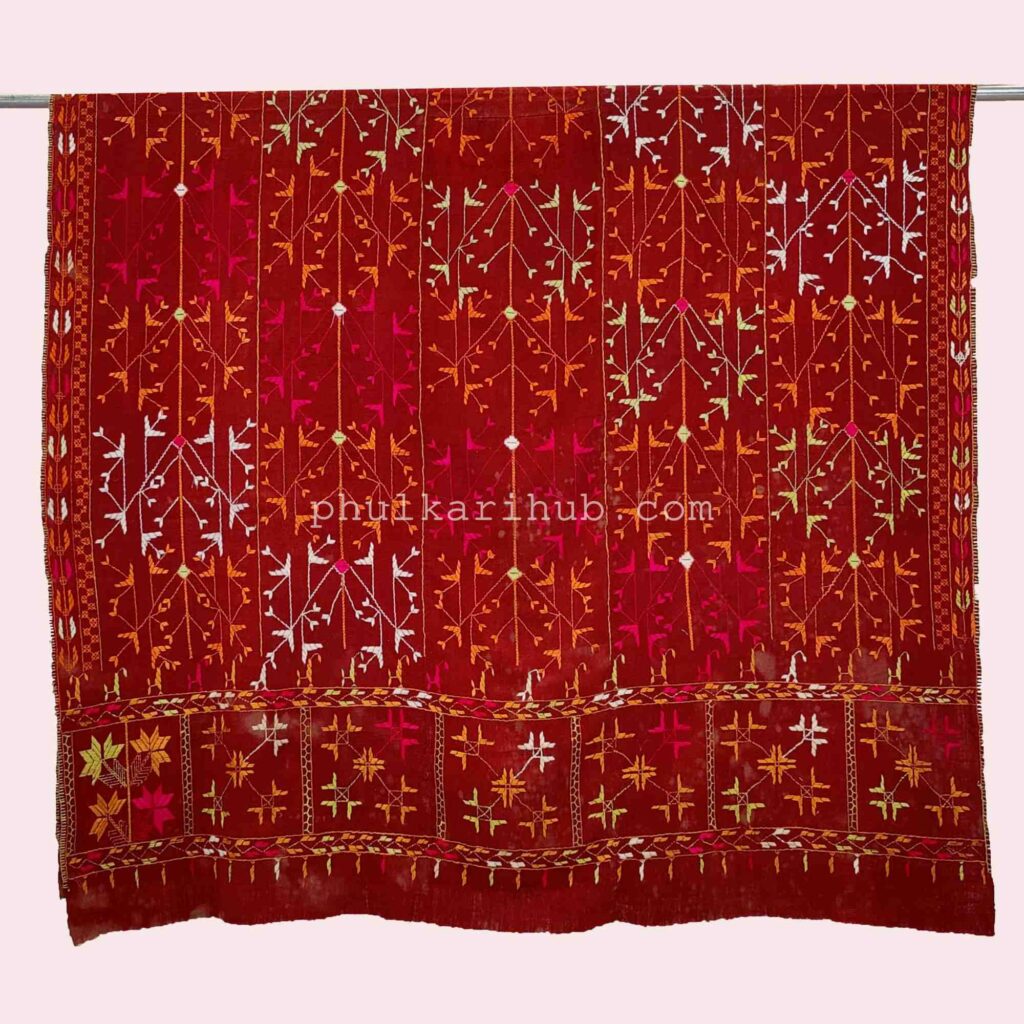 Vintage Phulkari Hand Embroidered Khaddar Dupatta (from Old Punjab)