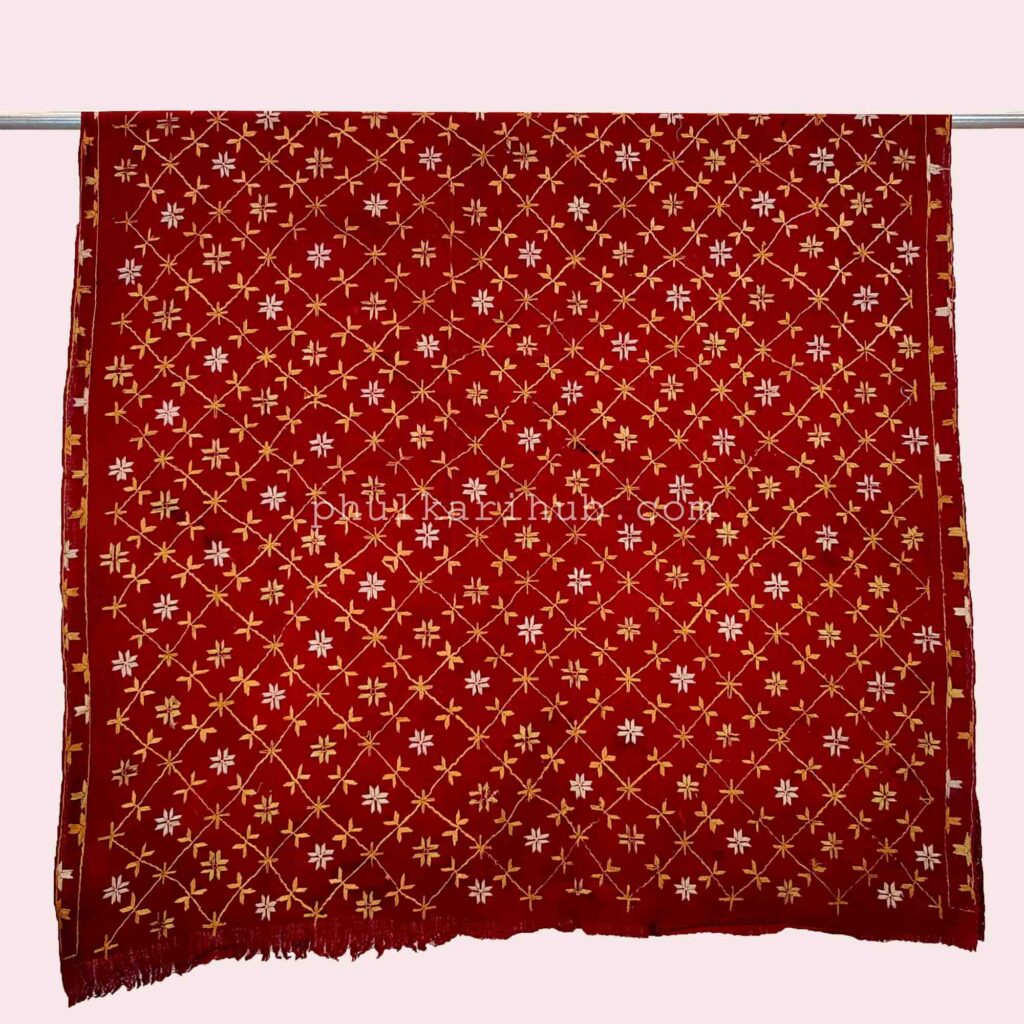 Vintage Phulkari Hand Embroidered Khaddar Dupatta (from Old Punjab)