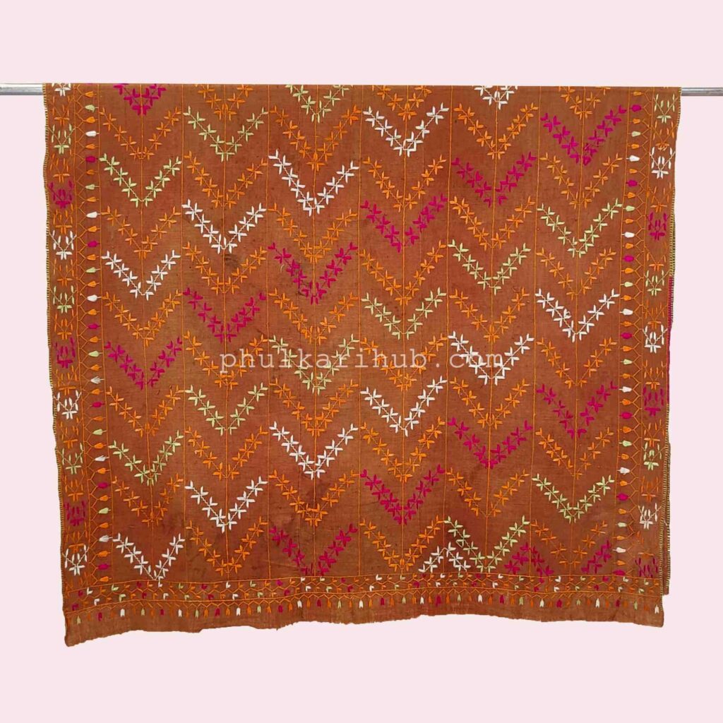 Vintage Phulkari Hand Embroidered Khaddar Dupatta (from Old Punjab)