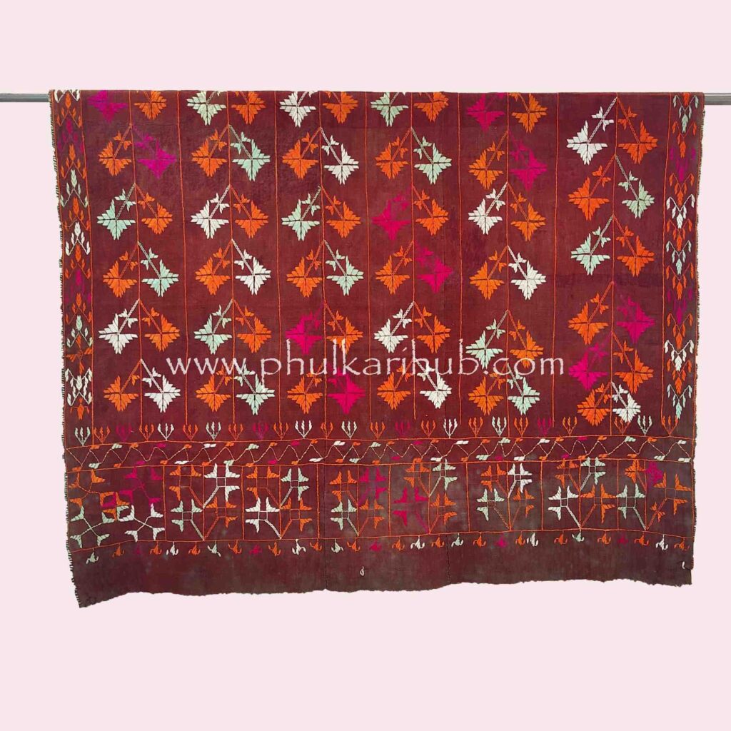 Vintage Phulkari Hand Embroidered Khaddar Dupatta (from Old Punjab)