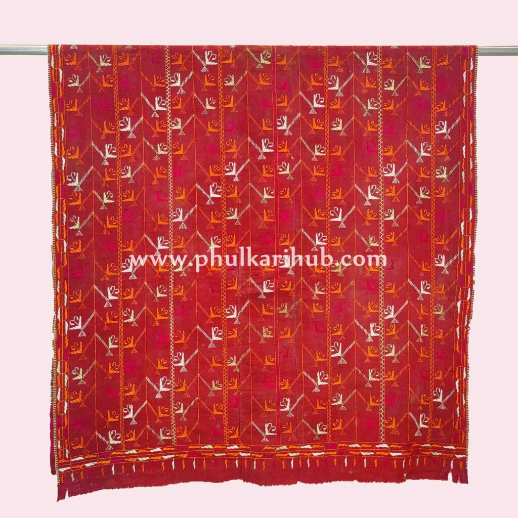 Vintage Phulkari Hand Embroidered Khaddar Dupatta (from Old Punjab)