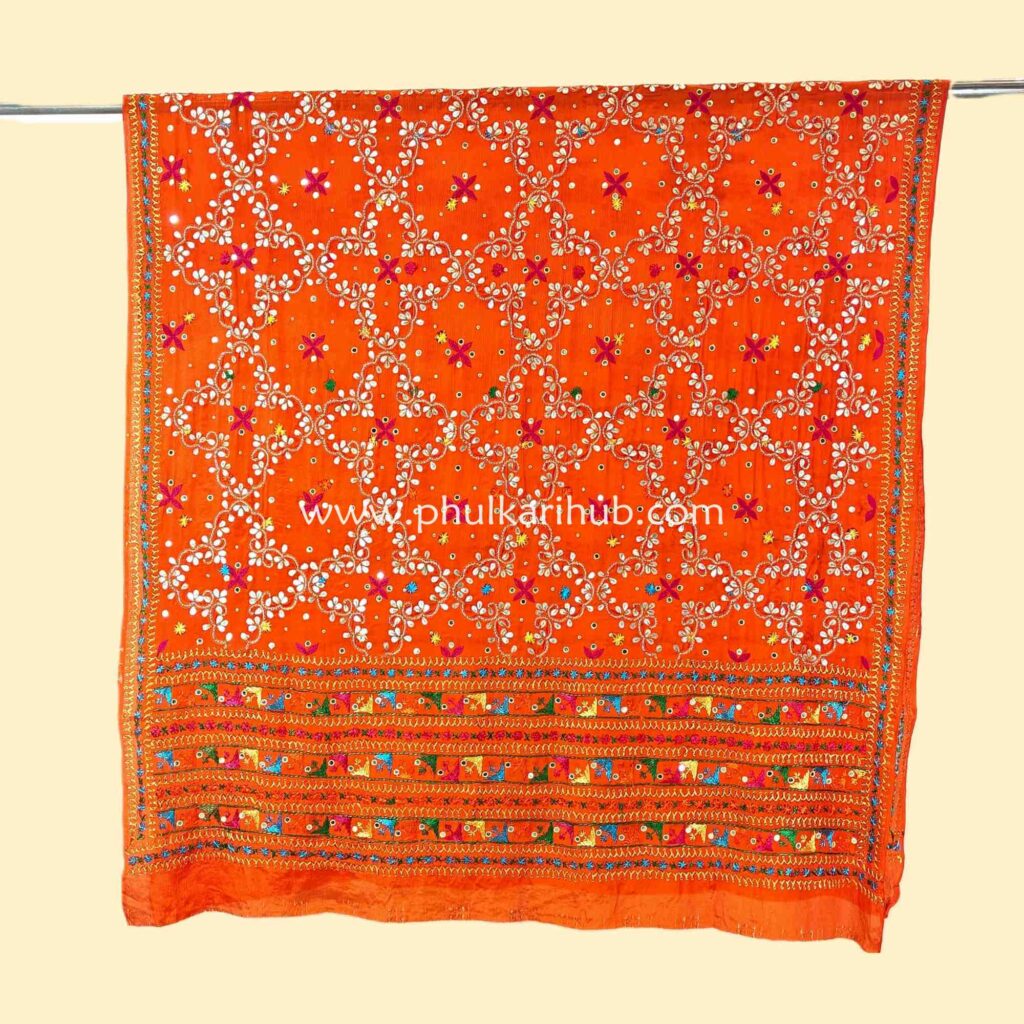 Pure Hand Embroidered Gotta-Patti Phulkari Dupatta
