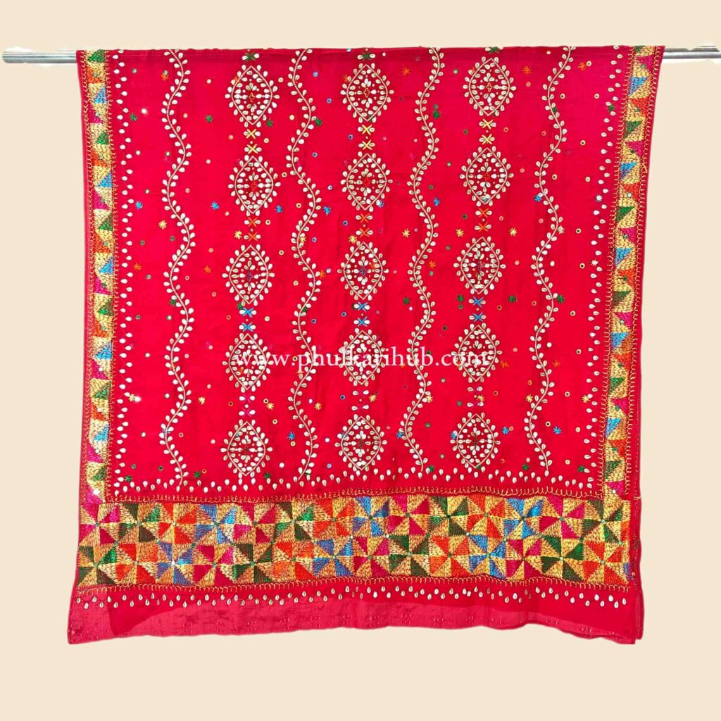 Pure Hand Embroidered Gotta-Patti Phulkari Dupatta