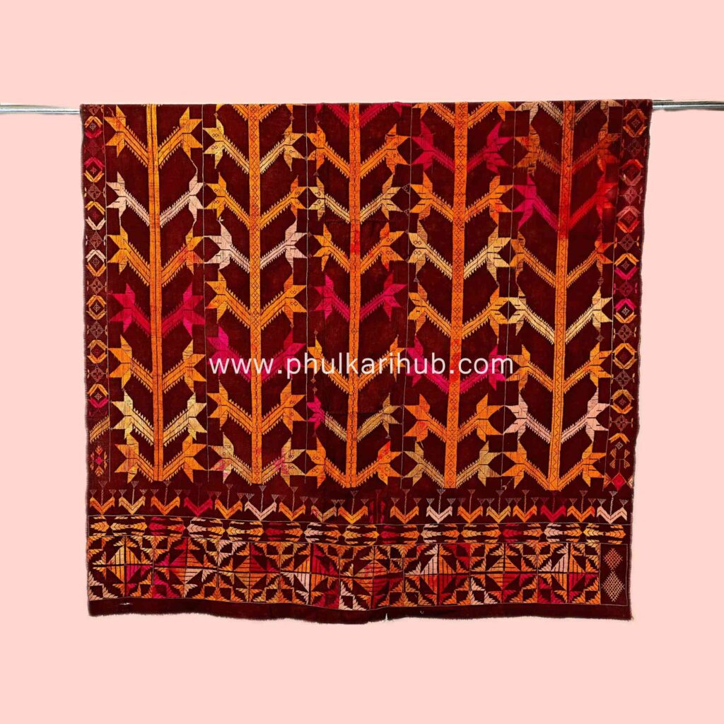 Vintage Phulkari Hand Embroidered Khaddar Dupatta (from Old Punjab)