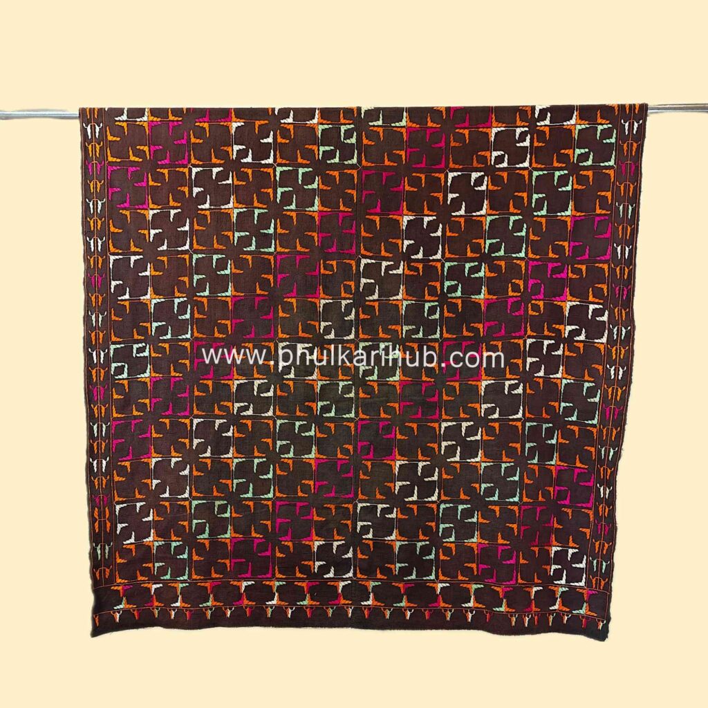 Vintage Phulkari Hand Embroidered Khaddar Dupatta (from Old Punjab)