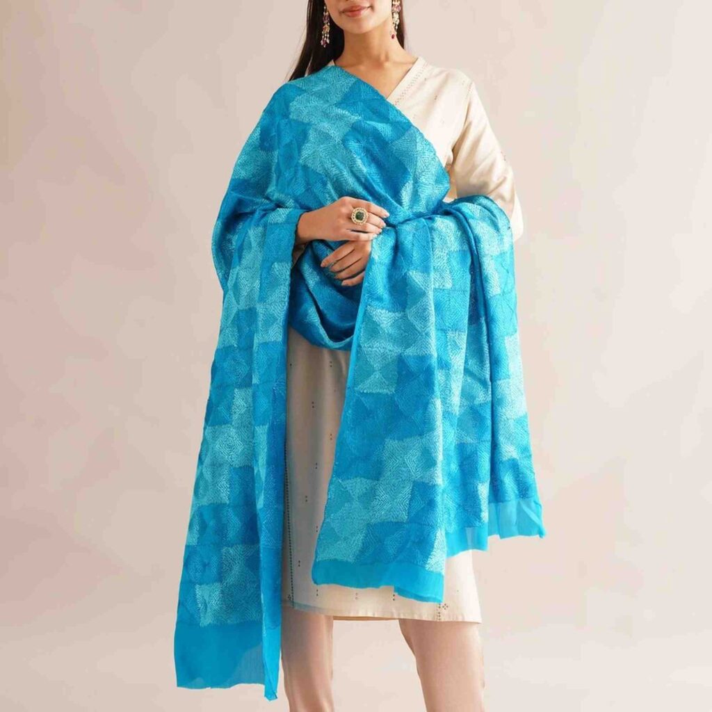 Ferozi Pure Chinon Prontha Jaal Phulkari Baagh Dupatta